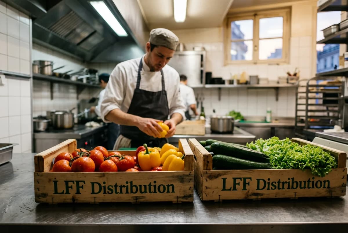 Livraison de légumes frais en cuisine de restaurant